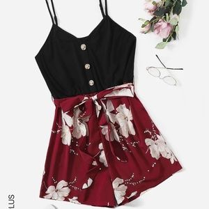 Floral belted cami romper